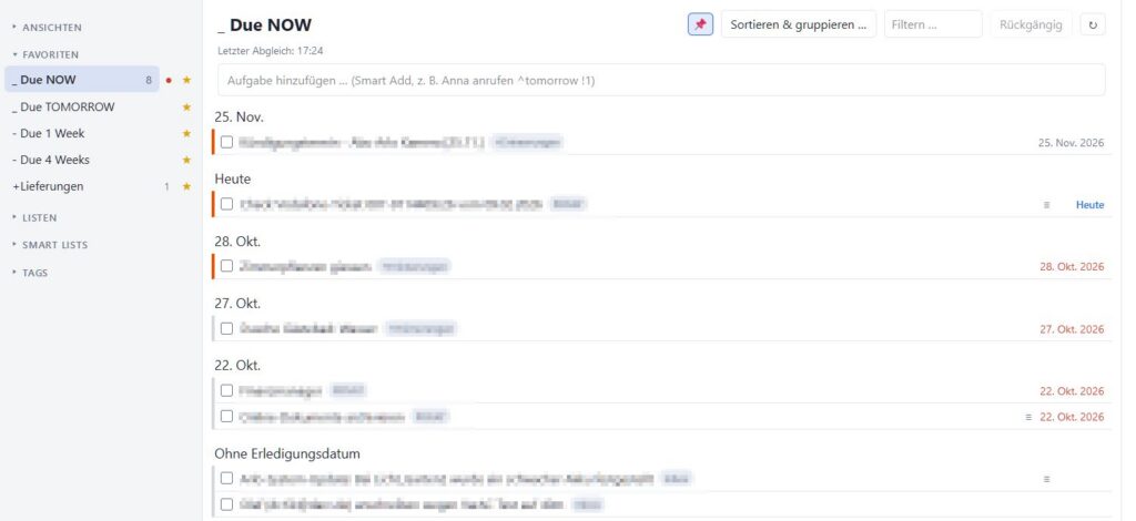 RTM Tasks: task list view
