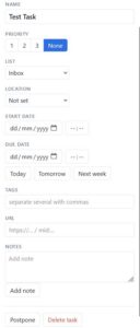 RTM Tasks: create a new task